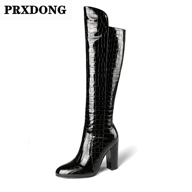 

New Brand Fashion Woman Boots High Quality Handmade Autumn Winter Warm Knee High Boots Zipper Heels Long Woman 34-43, Black