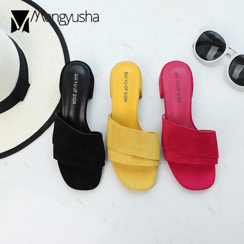 

2020 new summer candy color chunky sandals women double layer suede leather gladiator sandalias mujier open toe flip flops c9301, Yellow