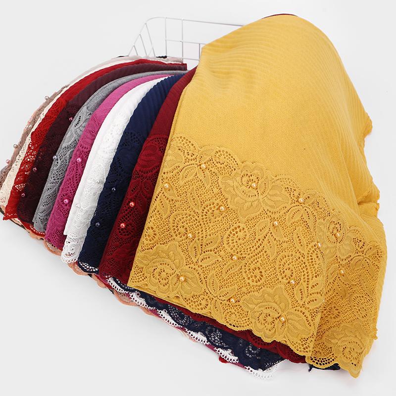 

50pcs/lot new scarf plain pleated shawl pearl edges hijab wrinkle muslim solid scarfs long muffler fashion scarves 14 color