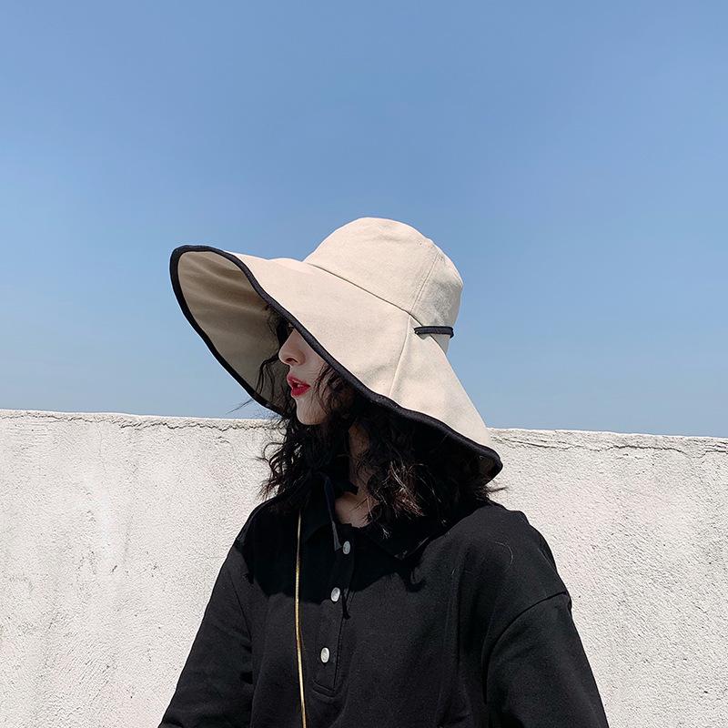 

2020 Anti-UV Wide Brim Cotton Sun Hat For Women Vacation Summer Panama Foldable Bucket Hat Large Brim Korean Beach Sun, 03