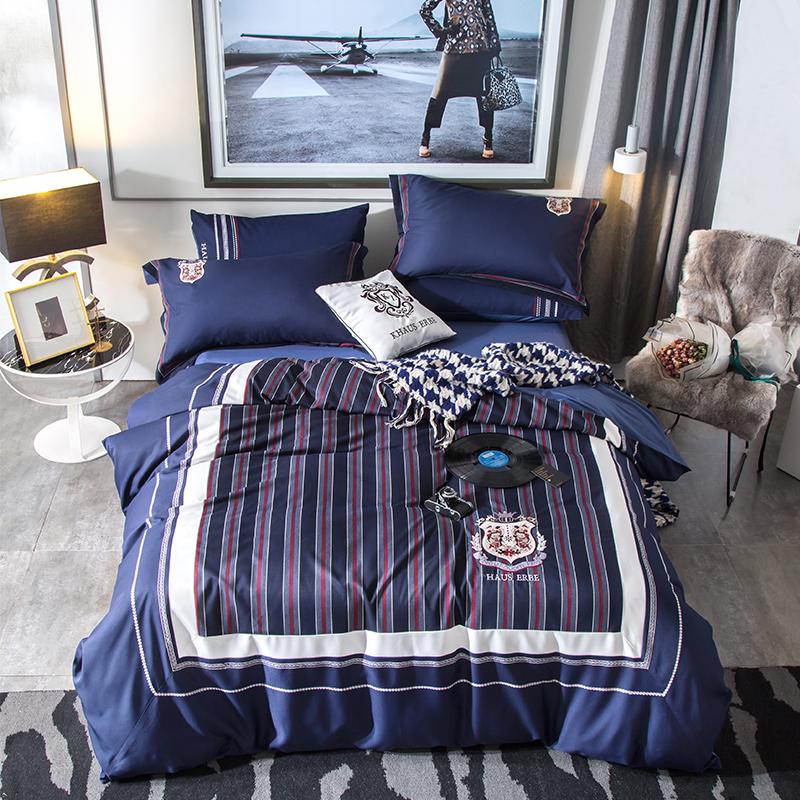 

Blue stripe Sheet Pillowcase Quilt Cover Sets super soft Bedlinen King Queen Size Bedding Set