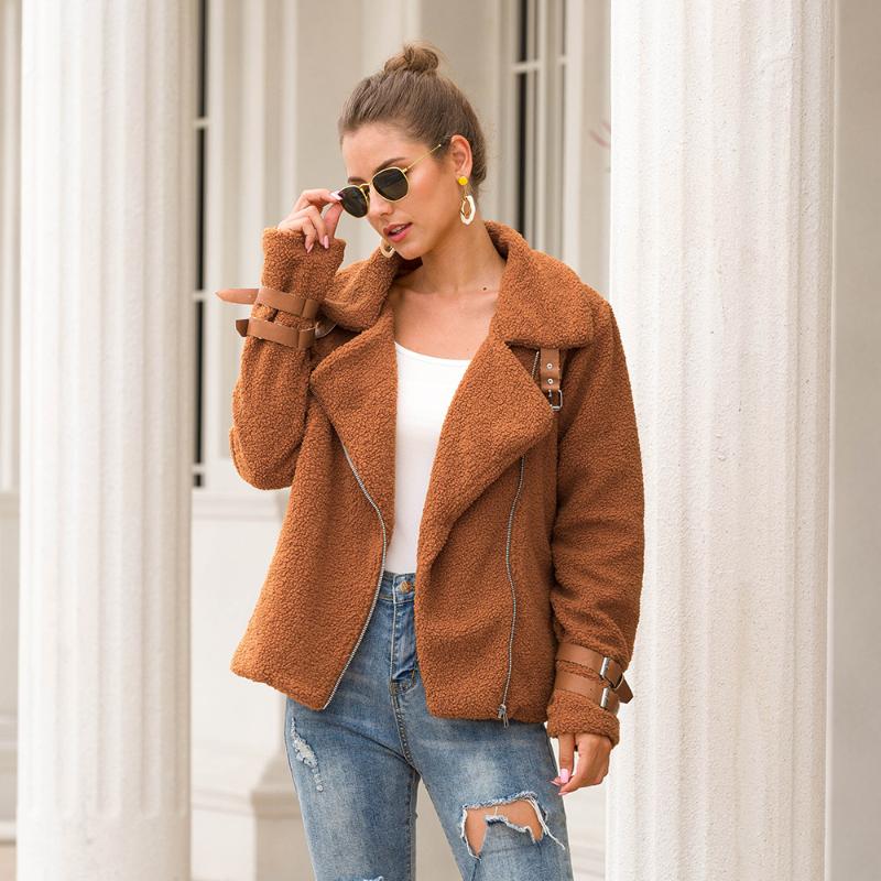 

New Winter Teddy Coat Women Warm Faux fur Lambswool Zipper Jacket Solid Color Casual Ladies Outerwear Plus Size Female Overcoats, Gray