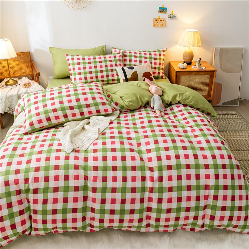 

Fashion Bedding Sets Plaid Duvet Cover Sets Pillowcases 4pcs Cartoon Quilt Cover  Full Single King Luxury Bedclothes, Light green