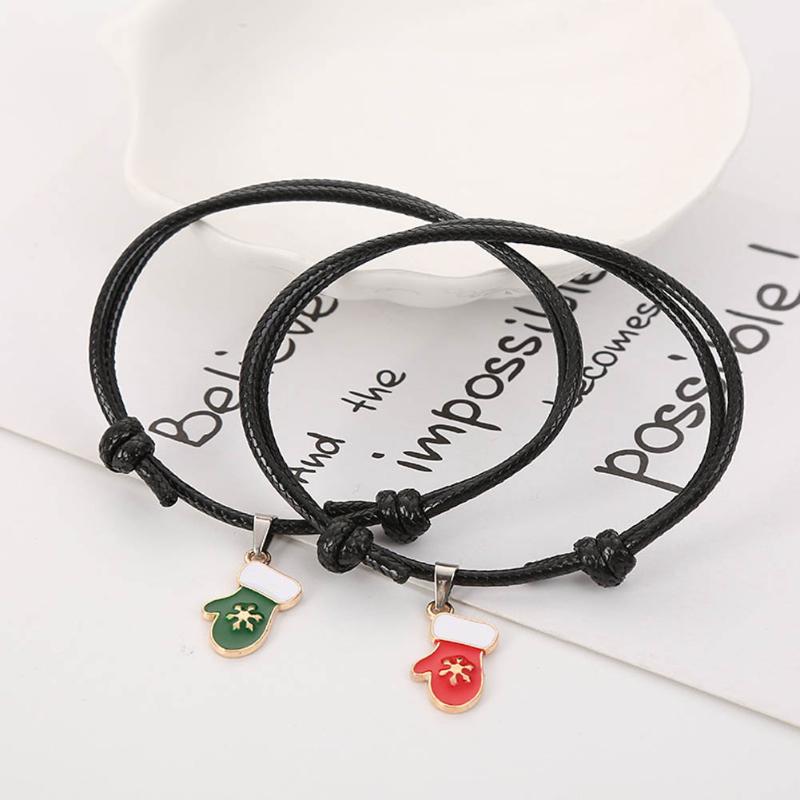 

2pcs/set Elk Gloves Snowman Bracelets for Women and Men Couple Bracelet Adjustable Rope Chain Bracelets Christmas Gifts Trendy
