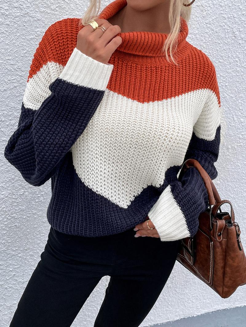 

Women's Sweaters Autumn Winter Turtleneck Sweater Oversize Women Striped Patchwork Long Sleeve Loose Warm Knit Pullovers Jumper Streetwear 2, White;black