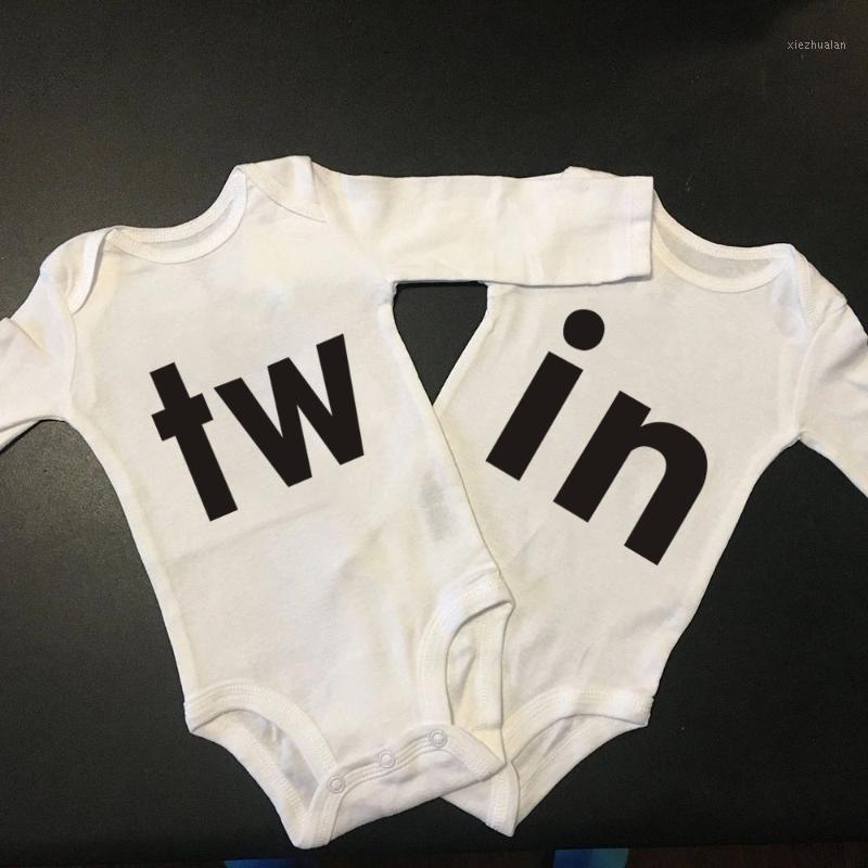 

Newborn Baby Twins Boys Girls Clothes Cute White Tw/in Letter Printed Bodysuit Long Sleeve Jumpsuit Matching One Piece Outfits1, Blank