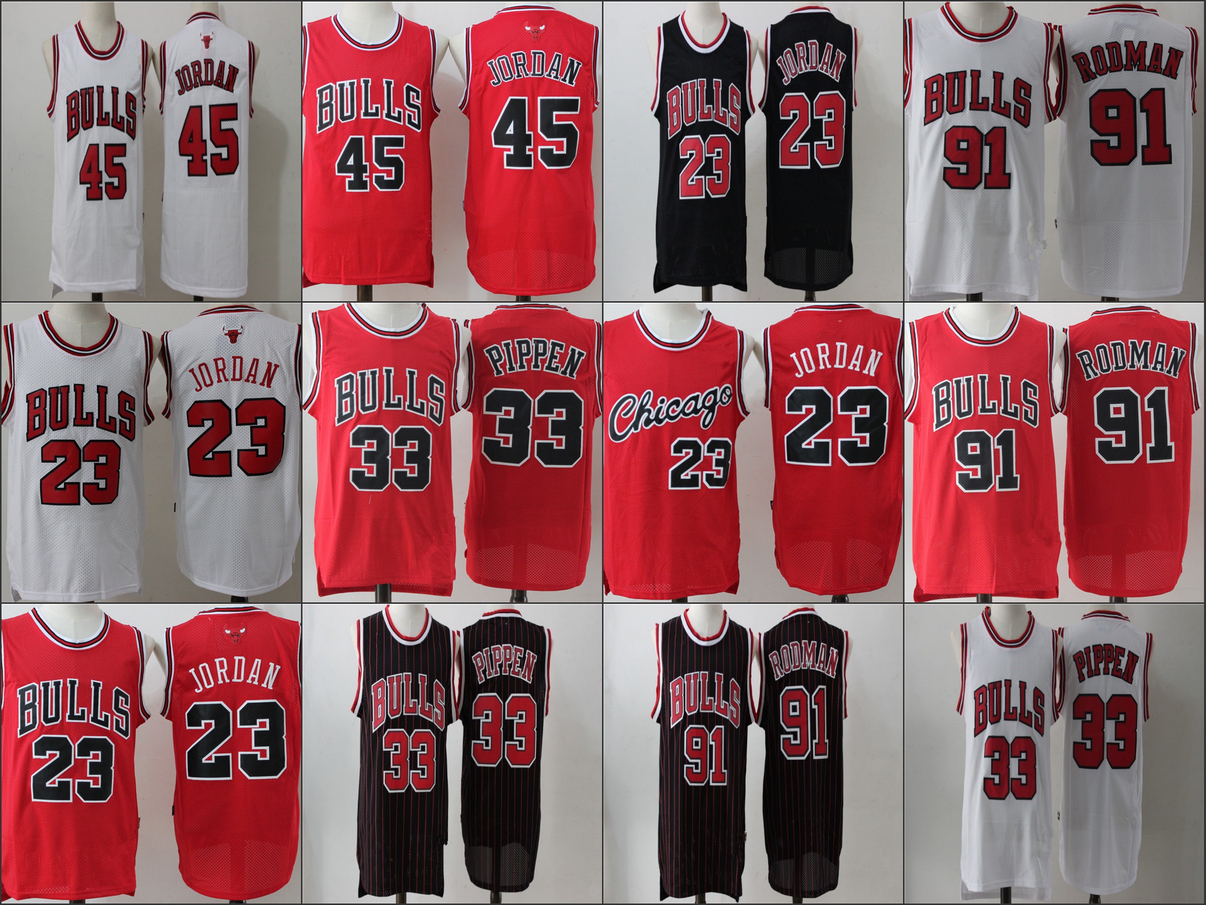

ChicagoBullsMen Michael Jor dan Dennis Rodman Scottie Pippen Jersey, Black