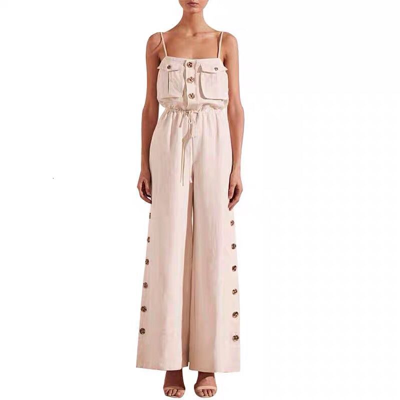 

Women Cotton Buffoons British Linen Monkeys Pockets Autumn Buttons Designer of Lady High Street Legal Bodysuits Playsuit R9y4, Beige
