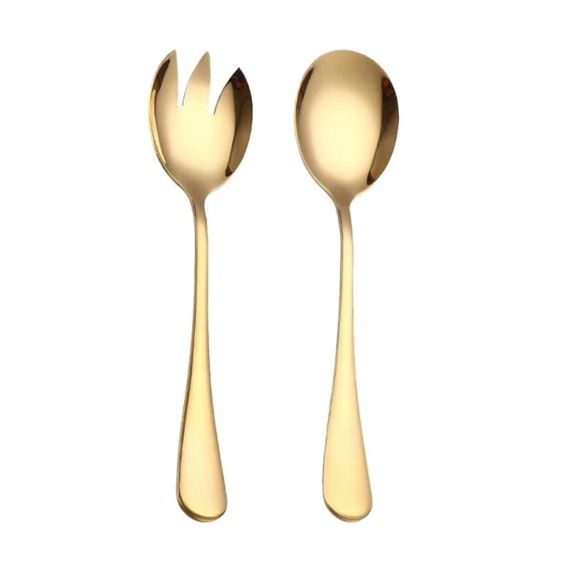 

2Pcs/Set Gold Salad Spoon Fork Stainless Steel Cutlery Set Serving Spoon Set Colorful Unique Tableware Kitchen Accessories L1