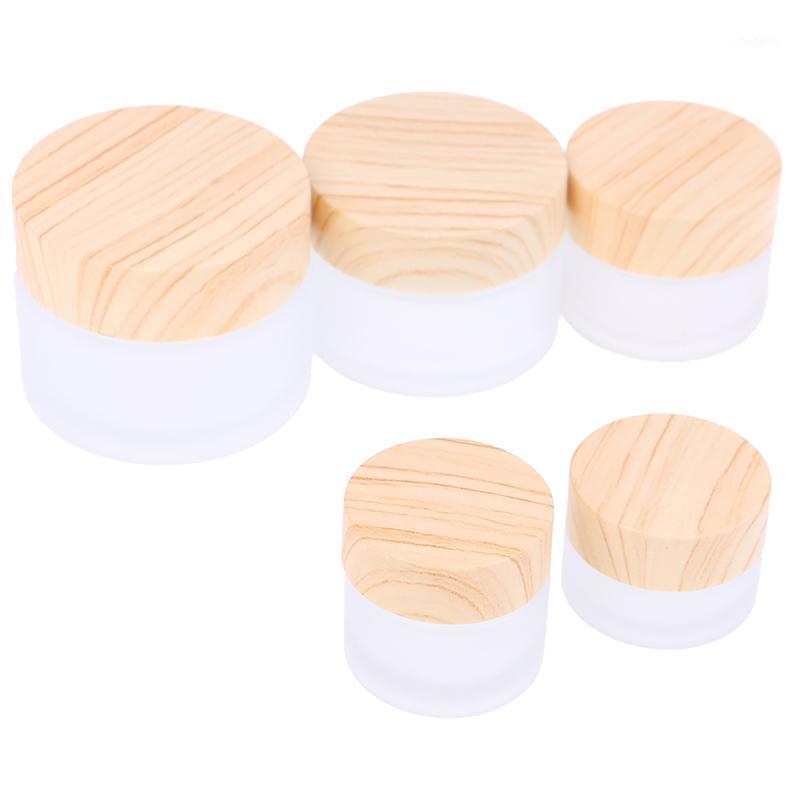 

Frosted Glass Jar Skin Care Eye Cream Jars Pot Refillable Bottle Cosmetic Container With Wood Grain Lid 5g 10g 15g 30g 50g1