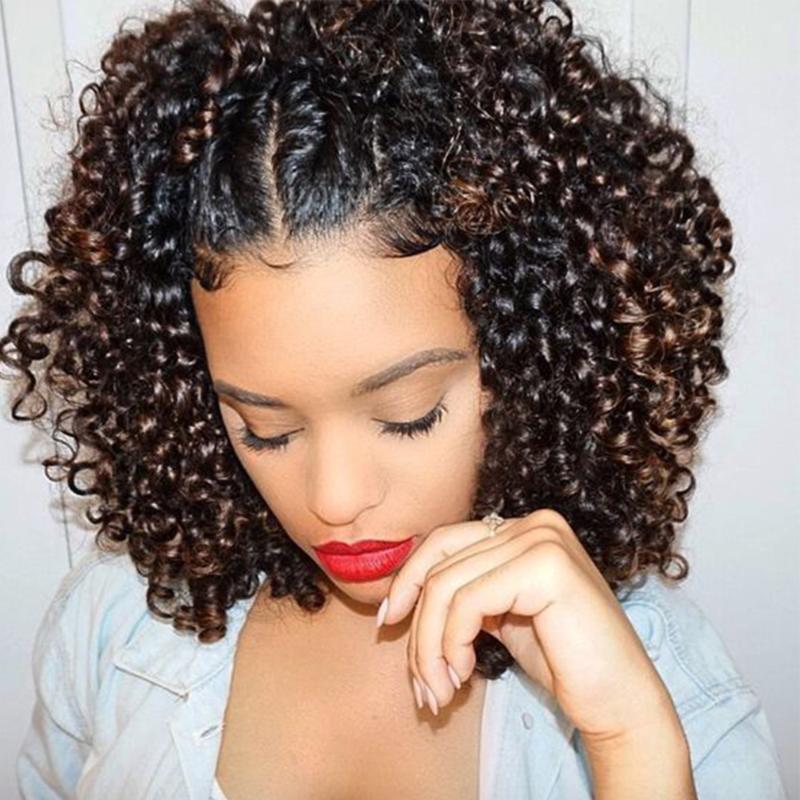 

Mongolian Afro Kinky Curly Hair Ombre Human Hair Wigs For Women 1b/4 Dark Brown Kinky Curly Wig Ombre Lace Front Wig Vici, As pic