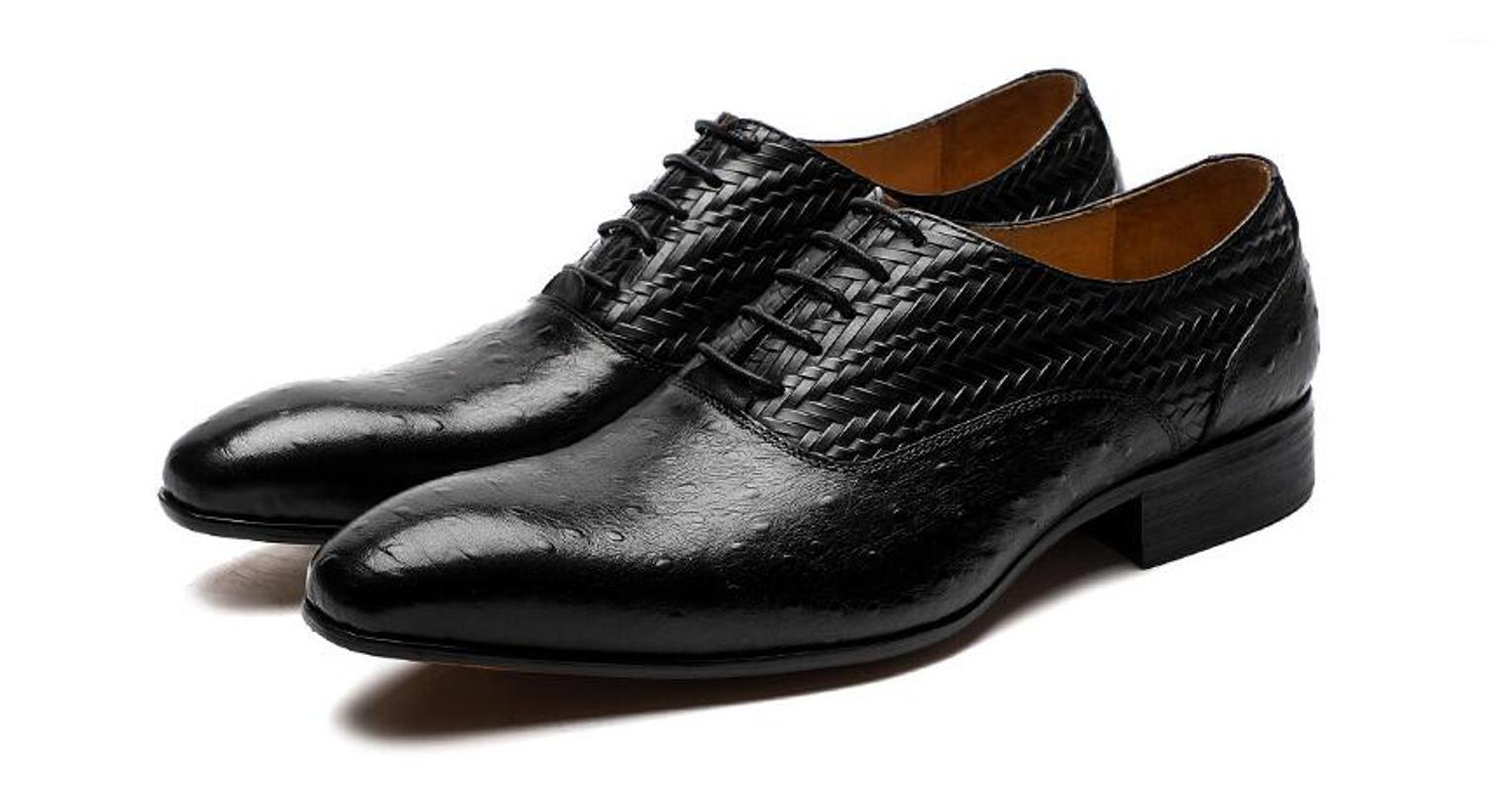 

New fashion handmade men's dress shoes genuine leather pointed toe formal men shoes lace up casual business1, Black