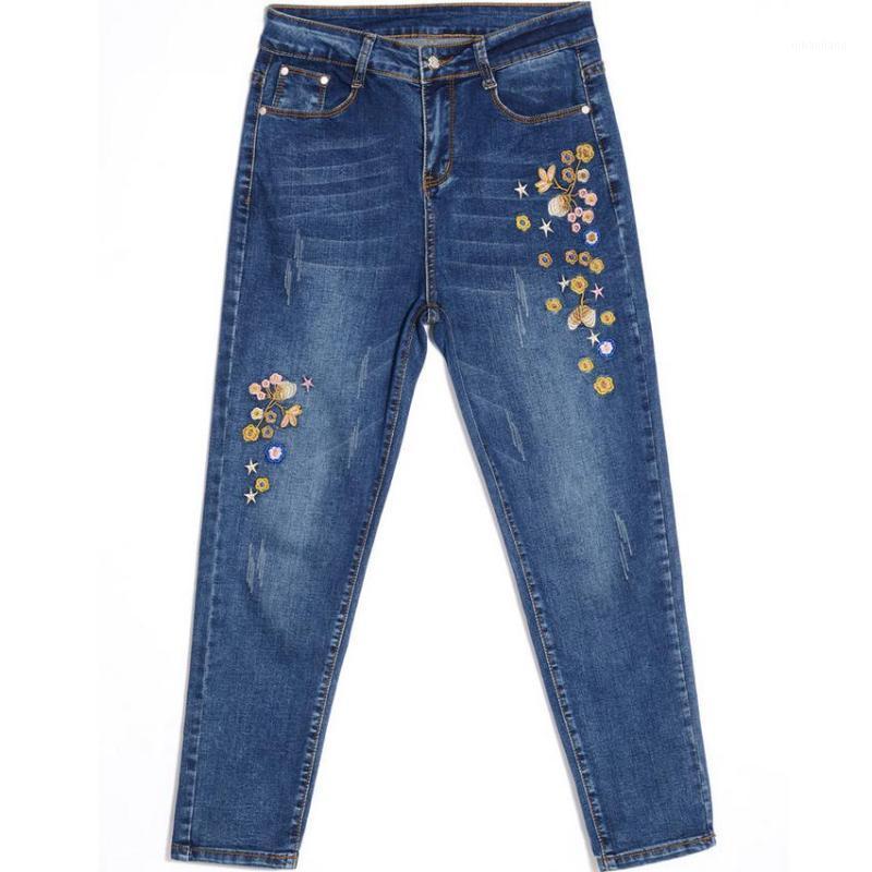 

new harem pants High Waist Plus Size Embroidery Jeans 7Xl Large Size Loose Denim Capris1, Blue