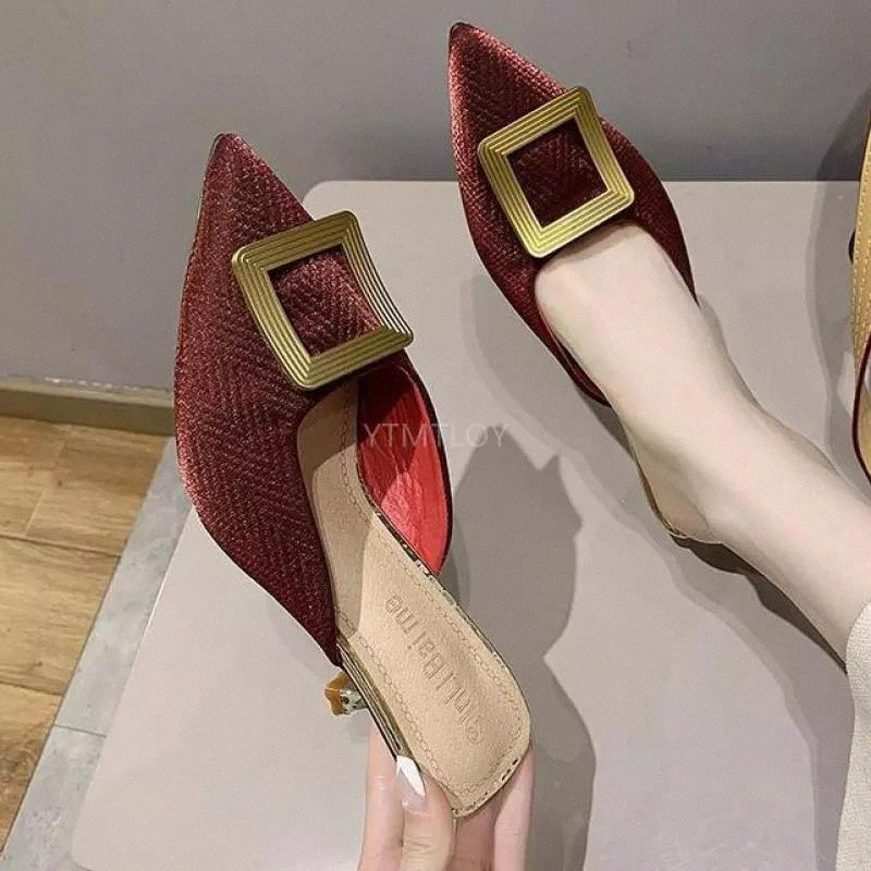 

Sandals Female Summer Wear Fashion 2021 New Sweet Wind Bow Thin With Half Slippers Zapatillas Mujer Casa Beach #Aa3l