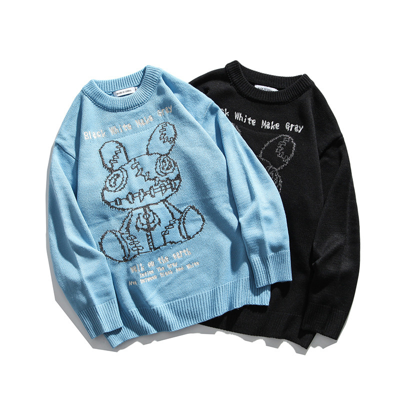 

2021 New Padro Dos Desenhos Animados Em Torno Do Pescoo Pulver Para Os Amantes Manga Longa Solta Carta Camisola Masculina 7UJ7, Black