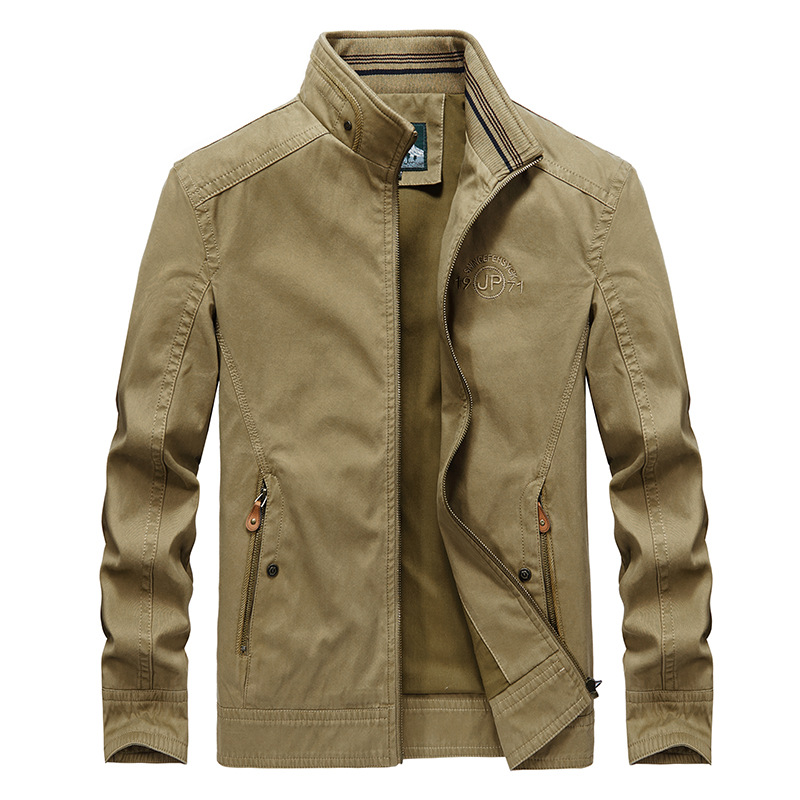 

Men's Washed Foreign Trade Jacket Large Size Stand Collar Jacket Casual Loose Stand Collar, Black;brown