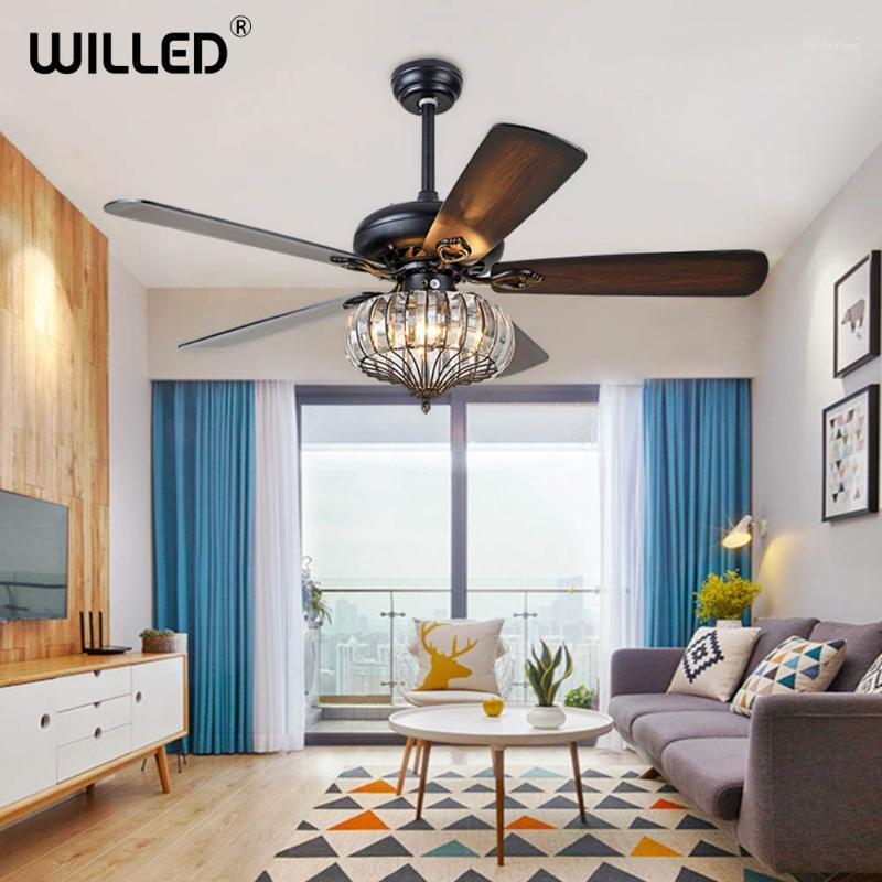 

Modern Crystal Ceiling Fans Lamps Wood Pendant Fan Lights Home Bedroom Living Dining Bed room Restaurant Cafe 110V 220V 52inch1