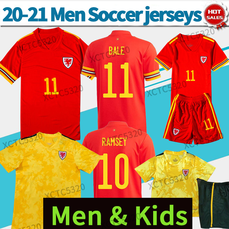 

20 21 Wales soccer jersey #11 BALE home red away yellow Soccer Shirts #10 RAMSEY #16 WILSON nation football team Uniforms Men+Kids