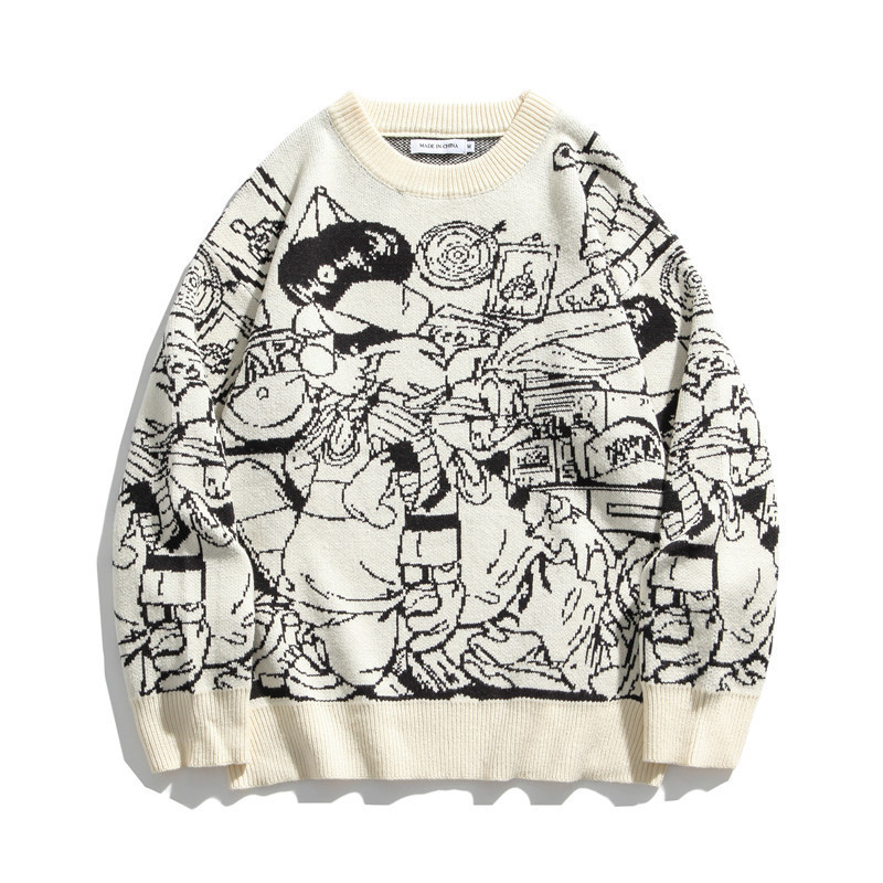 

2020 Cartoons Japanese Comic Men's Knitted Shirt Streetwear Pullover Hot Winter Vintage Unisex Fashion Sweater 7uvz, White