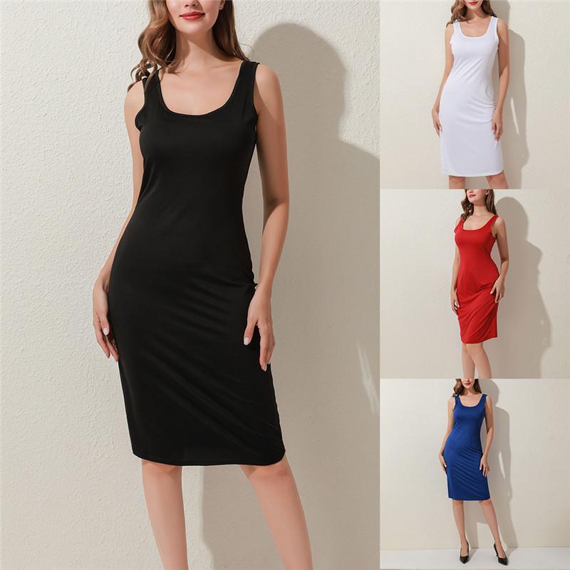 

2020 Summer New women' Dress Sexy Solid Color Spaghetti Belt Natural Leisure Club Sleeveless Suspender women' Dress, White