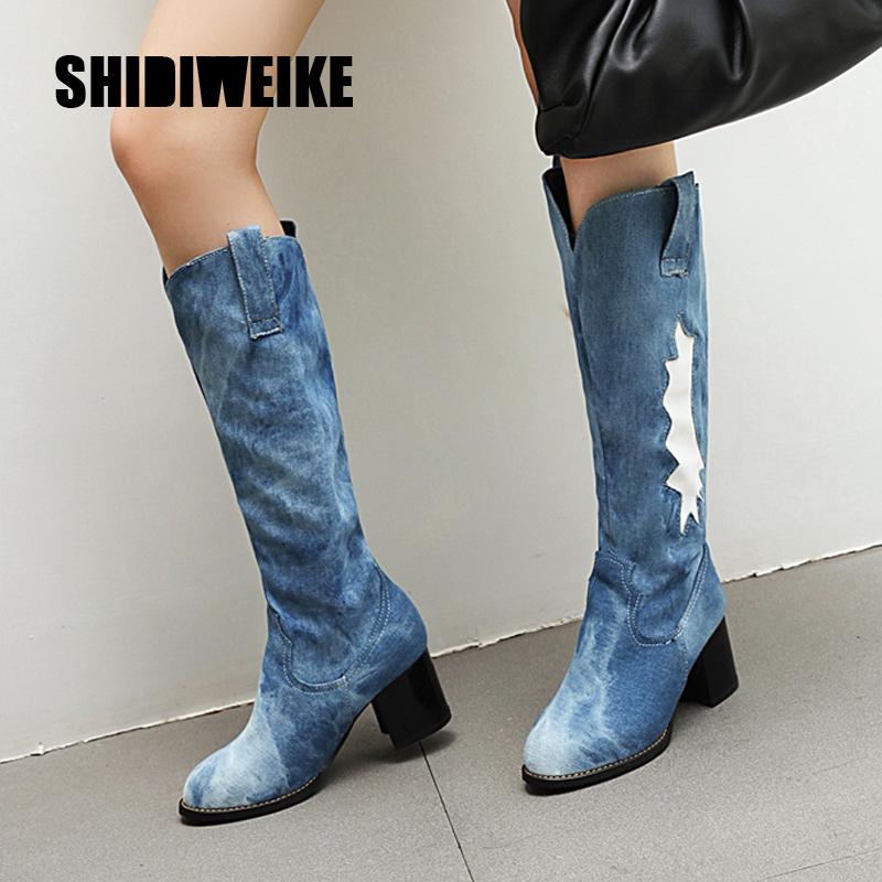 

Western Cowgirl Boots Pointed Toe Winter Warm Cowboy Boots Shoes Women Knee-High Female Cossacks Botas Mujer V178, Black