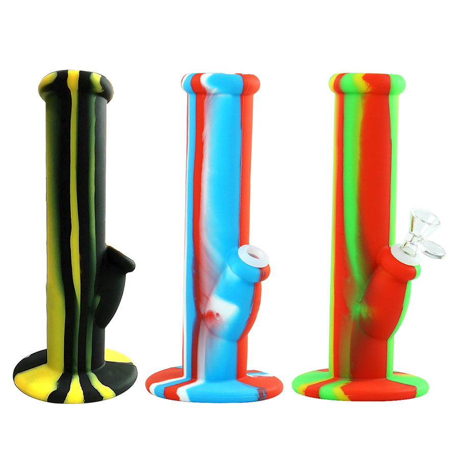 

MOQ=1pcs rich color silicone straight bong 10'' Portable Unbreakable Bongs Shisha Hookah Silicone Smoking Water Pipes Bongs Free Shipping
