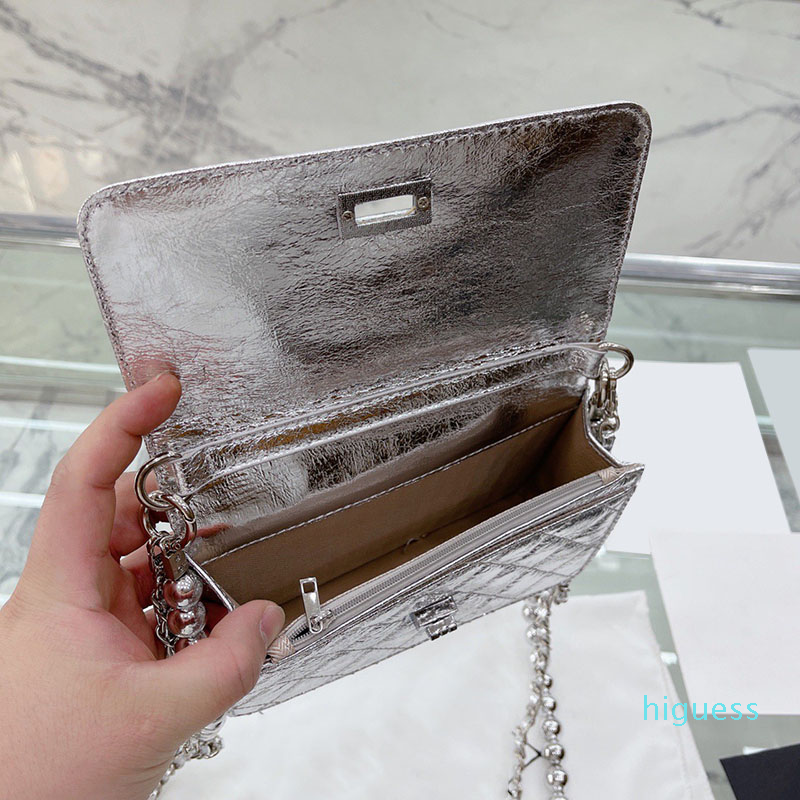 

Designer- Women Classic Mini Flap Wallet Shiny Bags Lady Sequins Silver Purse Multi Pochette Card Holder Handbags