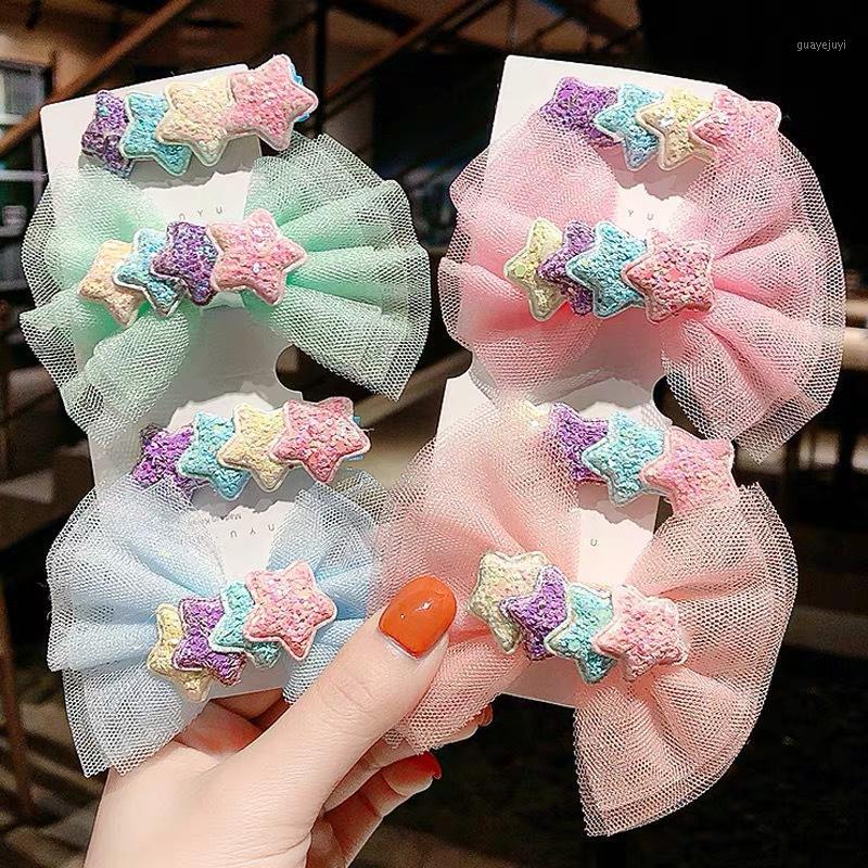 

2Pcs/Set Glitter Sequins Lace Bowknot Hair Clip Children Candy Colors Shining Stars Duckbill Clip Hairpins Kid Hair Accessories1, Set 3