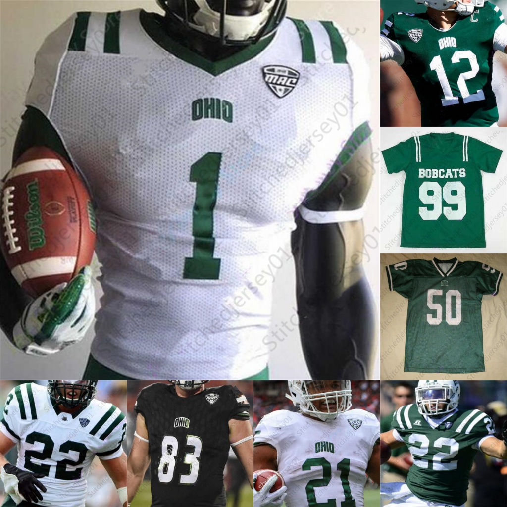 

Ohio Bobcats Football Jersey NCAA College Nathan Rourke O'Shaan Allison De'Montre Tuggle Isiah Cox Shane Hooks Ryan Luehrman mens women youth, White