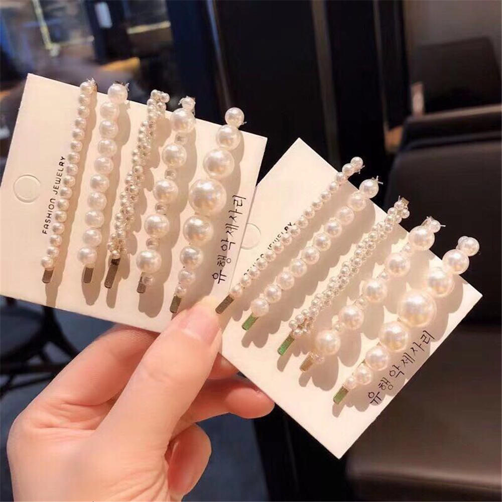

5 Pcs/set Big Small Imitation Pearl Beads Clips Hairpins for Women Fashion Hair Jewelry Simple Barrettes Wholesale, Golden;silver