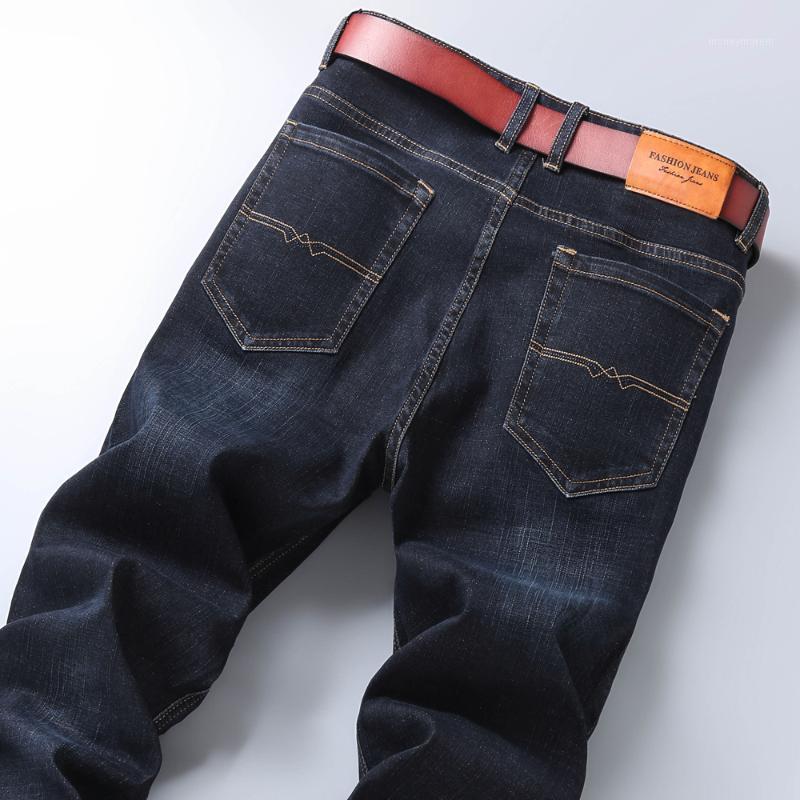 

2020 New Autumn Men Regular Fit Dark Blue Jeans Business Casual Classic Style Stretch Cotton Denim Pants Male Brand Clothes1, Blue black