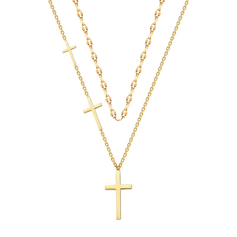 

Chokers FIREBROS 2021 Gold Color 316L Stainless Steel Cross Pendant Layered Chain Necklace Choker Collar Women Jewelry Drop