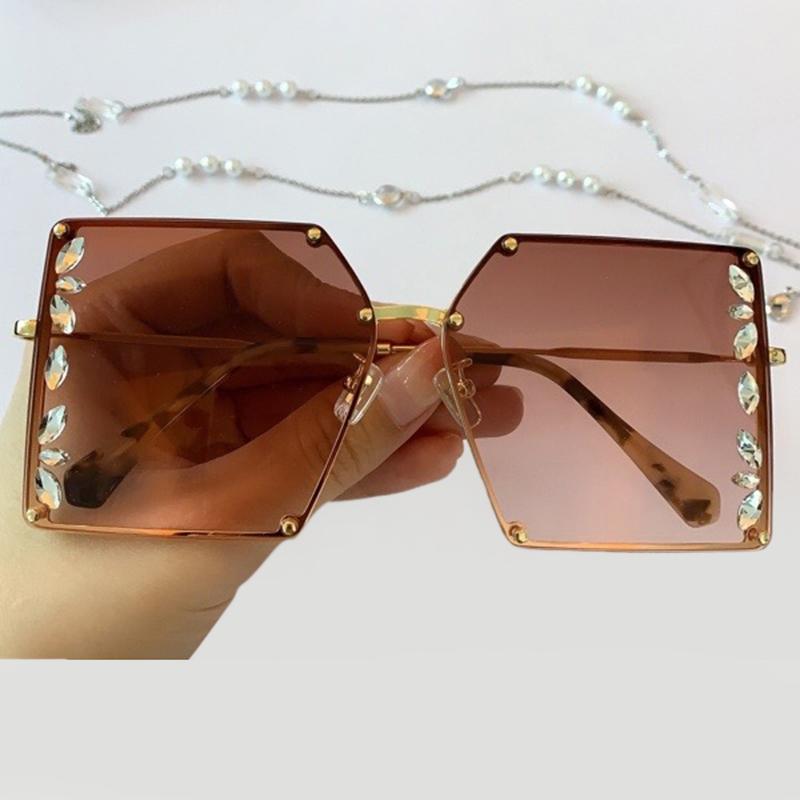 

Luxury Elegant Crystal Rectangle Sunglasses Brand Design Metal Frame Women Sun Glasses New Fashion Men Eyeglasses UV400
