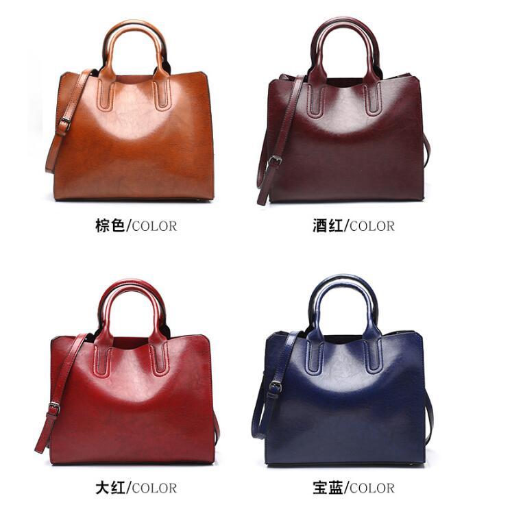 

Oil wax leather new ladies handbag European and American fashion messenger bag female European and American hot style, Pink