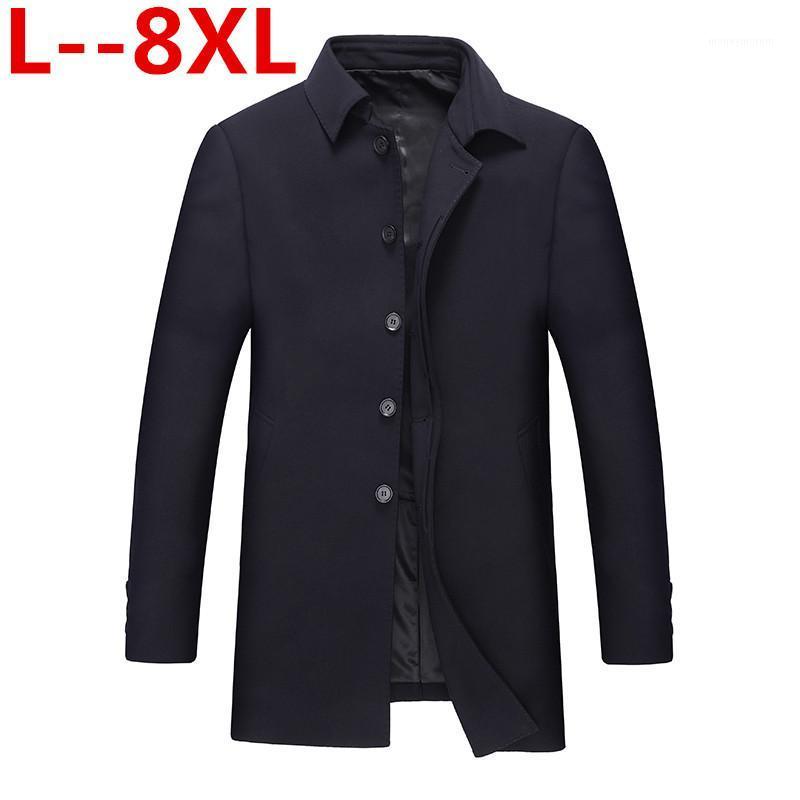 

Big  6XL 5XL 4XL New Fashion Men Solid Color Single Breasted Trench Coat / Men Casual Slim Long Woolen Cloth Coat Large Size1, Black