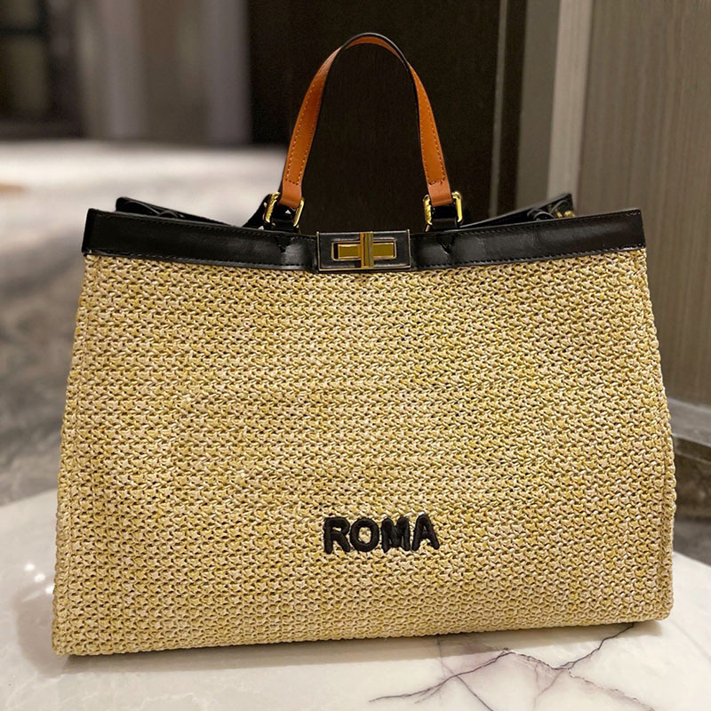 

Straw Woven Handbag Tote Shopping Bag Women Shoulder Bags Large Capacity Pocket Lafite Grass Leather Summer Vacation Handbags Purse, 28*21cm