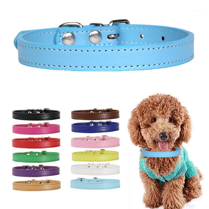 

Safety Adjustable Solid Color Dog Collar PU leather Dog leash Pet Collar for Small Medium Large Dogs Pug Accessories1