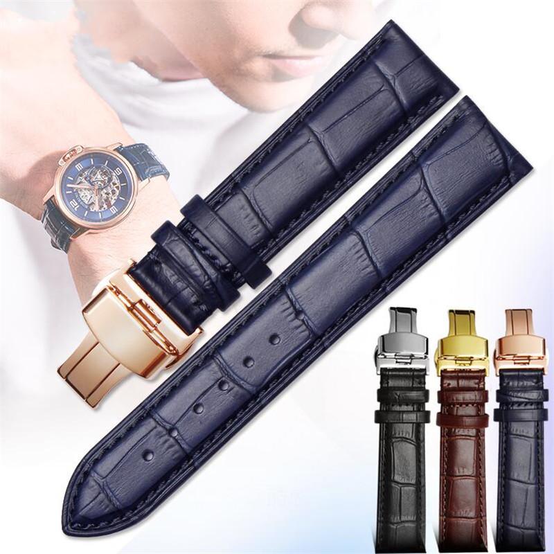 

Watch Bands Universal Durable Real Leather Strap 14 16 19 20 22 23mm Black Blue Brown Calfskin Watchband Deployment Buckle For Brands