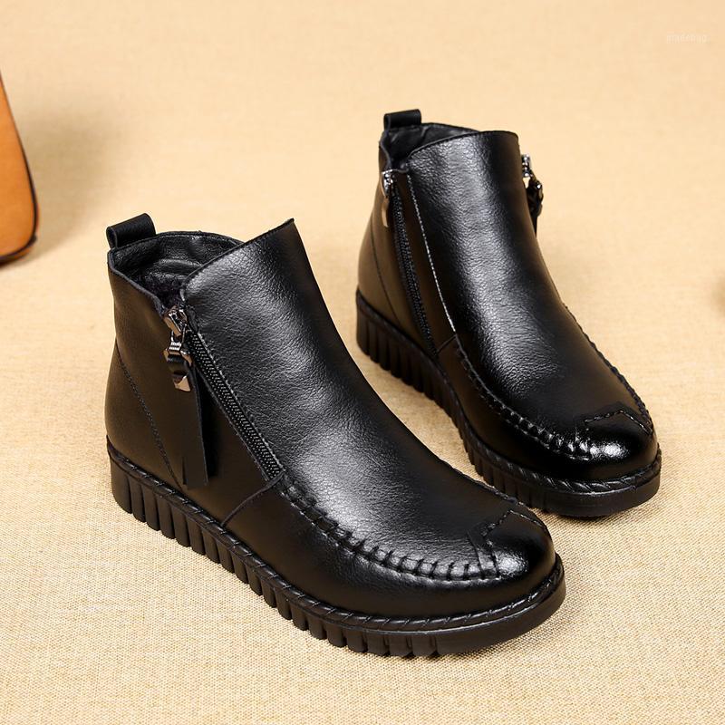 

High quality mom ankle snow boots female winter waterproof leather plush shoes women classic wedges boots1, Red