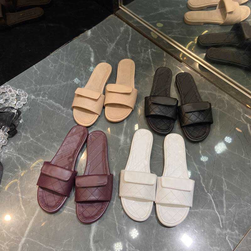 

2022 Designer Women's Sandals Classic Slippers Leather Slippers Flats, White