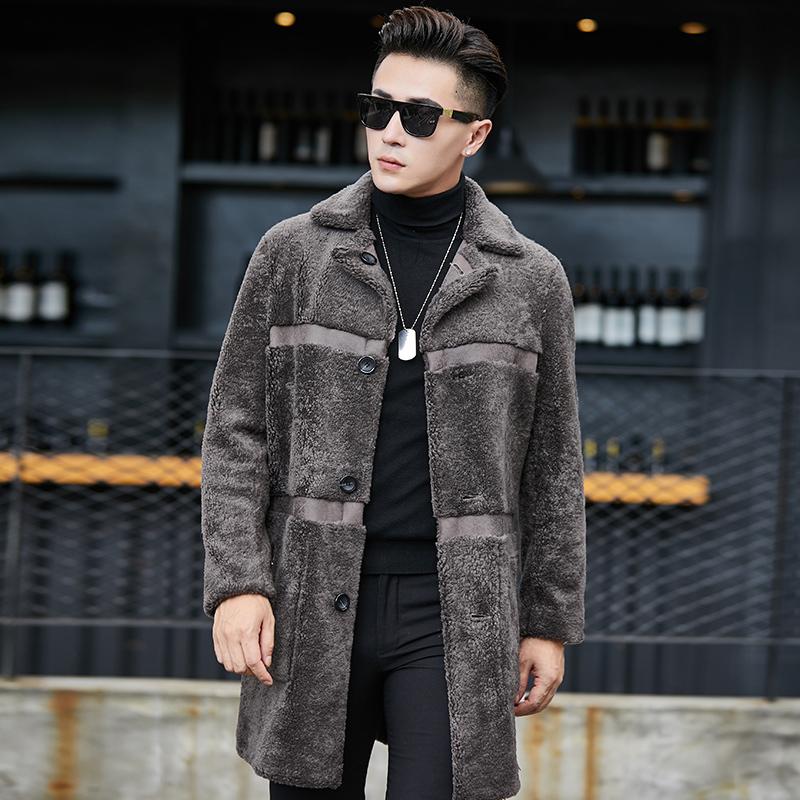 

Real Fur Coat Sheep Shearling Men's Winter Jacket Wool Long Coat Plus Size Double Sided Wear Suede Jacket YC1992 KJ860, Black