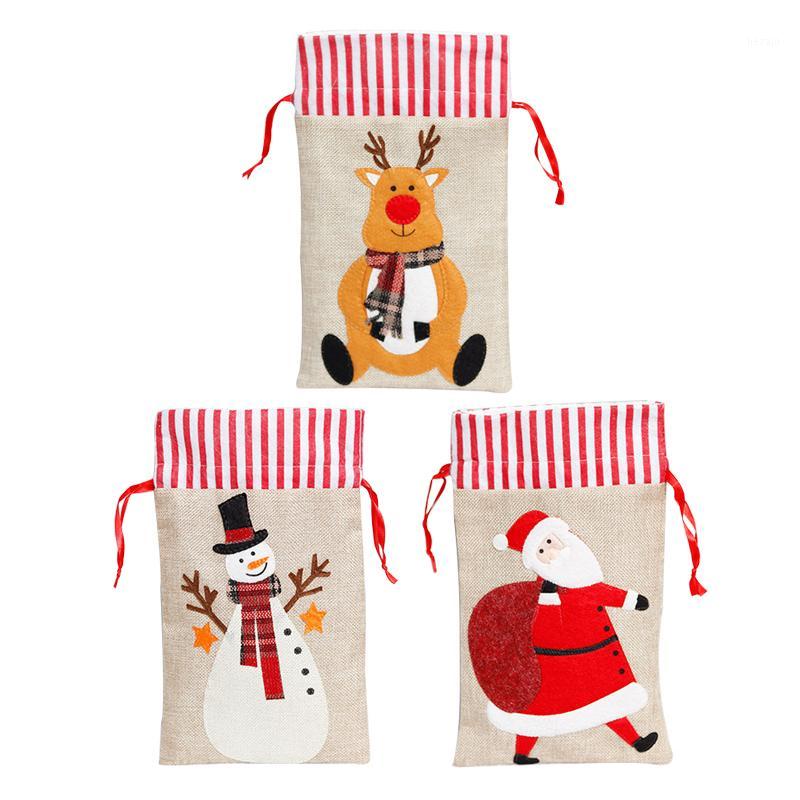 

Linen Embroidered Tote Bag Candy Bag/XMAS Decor/Old Man Snowman Deer/Festival Atmosphere Scene Arrangement/Children's Gifts1