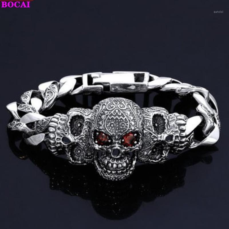 

BOCAI s925 sterling silver men's bracelet Retro domineering Skull Bracelet Thai silver Punk Skull fashion personality1