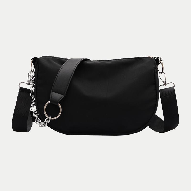

Casual Waterproof Nylon Shoulder Bags for Women Solid Color Large Capacity Handbag Crossbody Hobo Design Messenger Bag Purse, Black