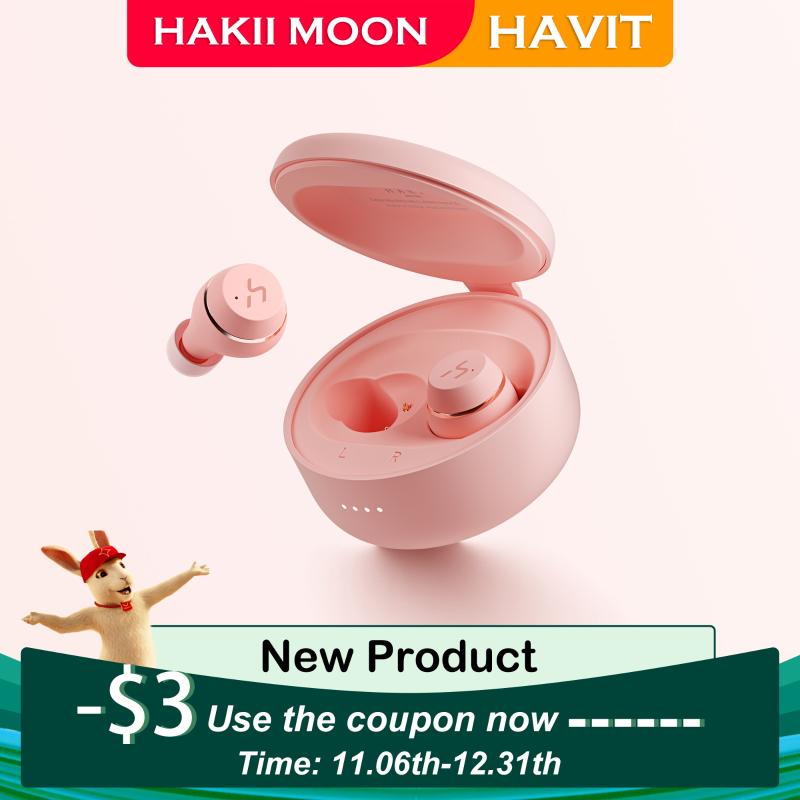

Havit TWS Wireless Sport Earphones Silicone Comfort-Secure FIT Pure & High-Quality Audio IPX5 Sweatproof USB Type-C Port Pink, Black