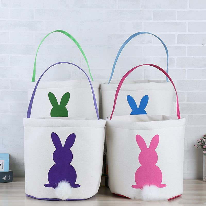 

Canvas easter basket bunny ears good quality Party easterbags for kids gift bucket Cartoon Rabbit carring eggs Bag WQ537-WLL