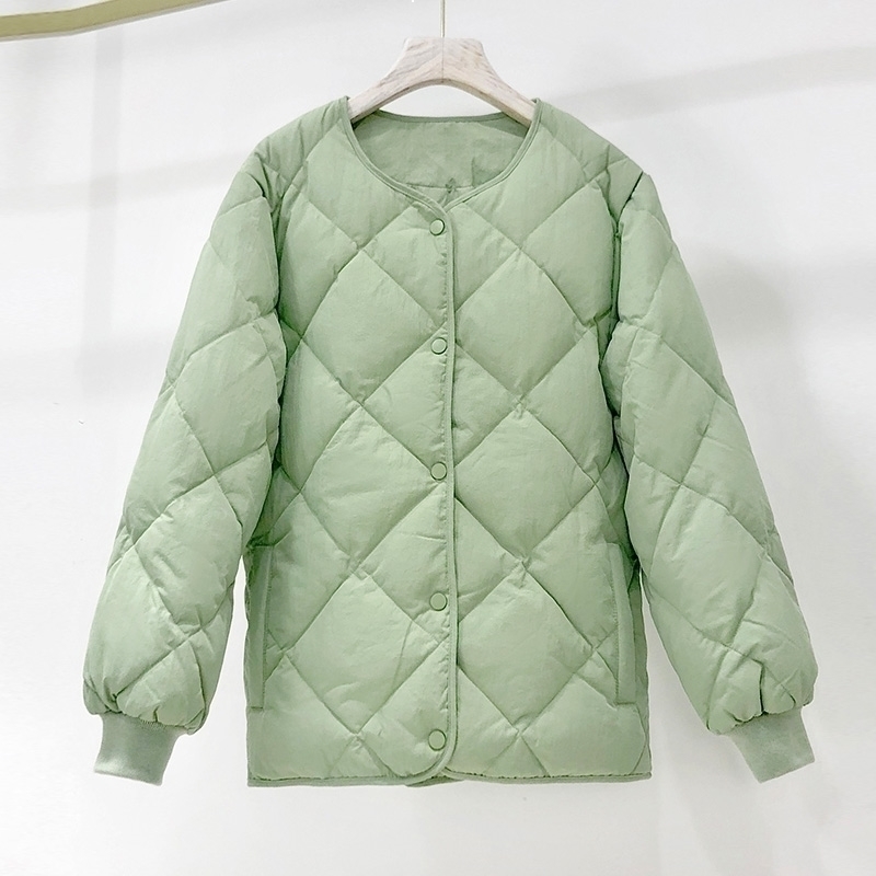 

New Women 2021 Autumn Ultra Light White Short Jacket Single Breasted Long Sleeve Down Parkas Female Coat R8EV, Beige