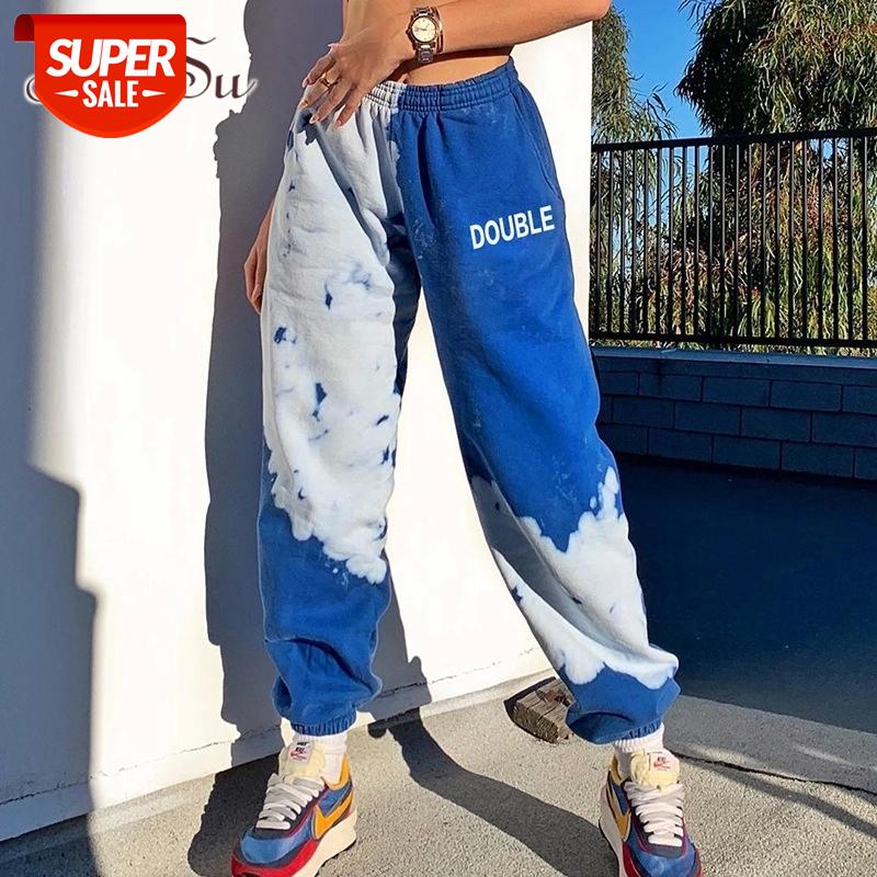 

ArtSu Letter Tie Dye Print Casual Pants Sweatpants Joggers Women Harajuku Casual Long Trousers Ladies Fashion Autumn PA52027 #pS9g, Black;white