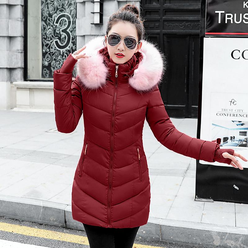 

Winter Jacket Women 2021 Brand Fashion Thickening Warm Winter Down Jacket Women Parka Long Coat Slim Hooded Fur Coats 4 Color, Black