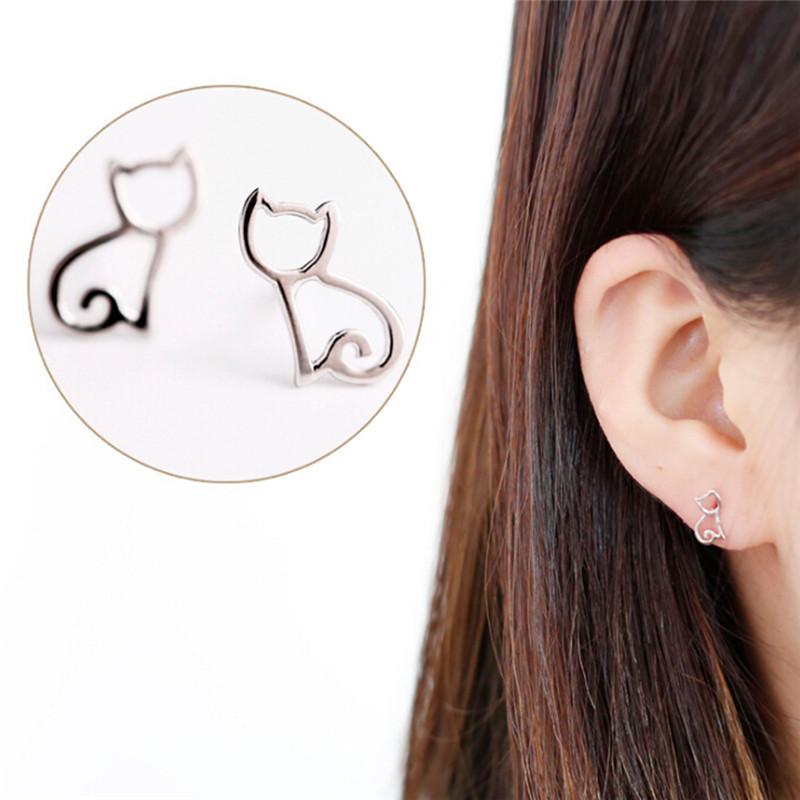 

Stud Fashion Jewelry Wholesale Gifts For Girls Brincos Cute Tiny Symmetry Cat Earrings Women Lovely Hollow Cats